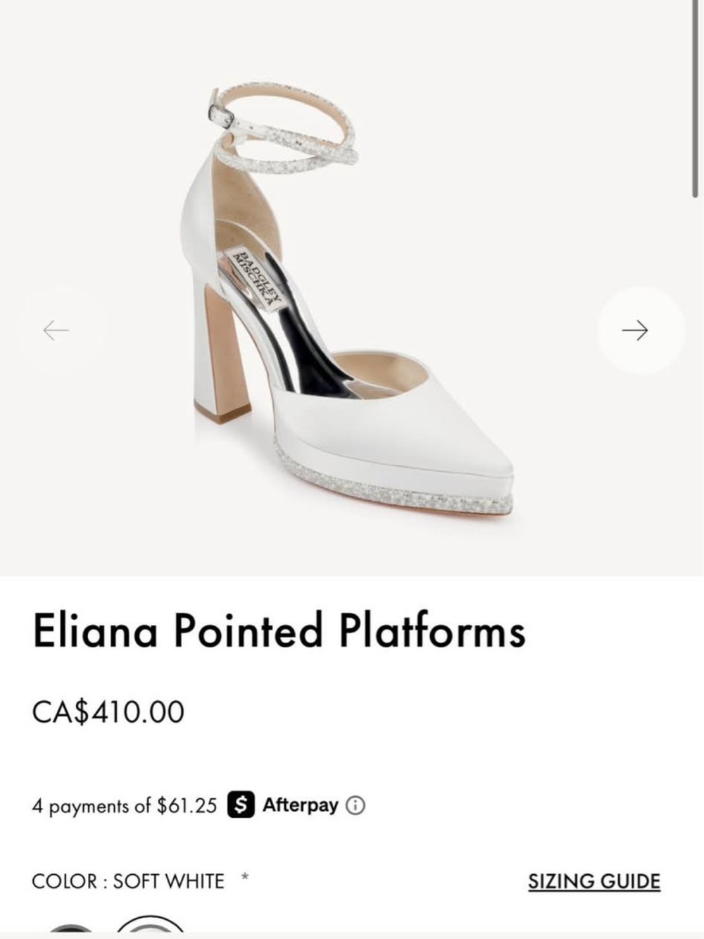 Badgley Mischka Soft White Pointed Platform Pumps with Glitter Trim